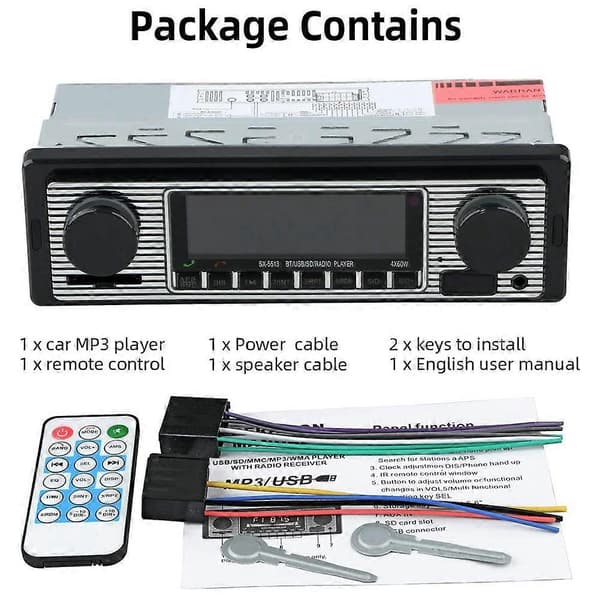 Autoradio Bluetooth Vintage Langaton MP3 Multimediasoitin AUX USB FM 12V Klassinen Stereo Audio