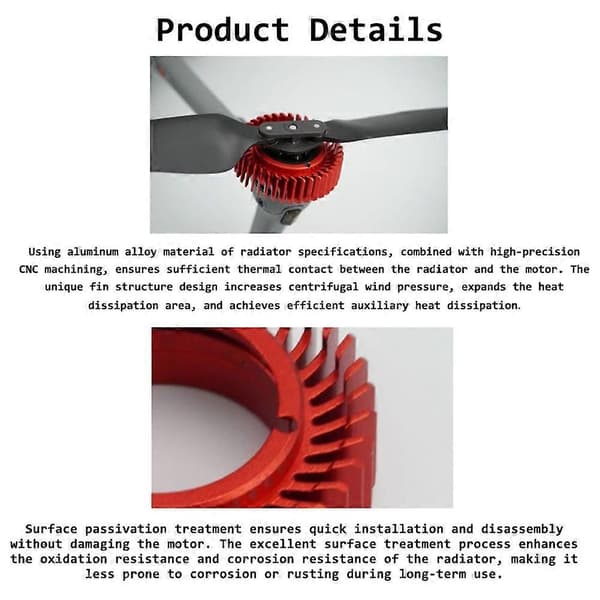 Til DJI Air 3S køleplade til motor i aluminiumslegering forhindrer motorudbrænding Drone luftfotografering køleplade rød Red