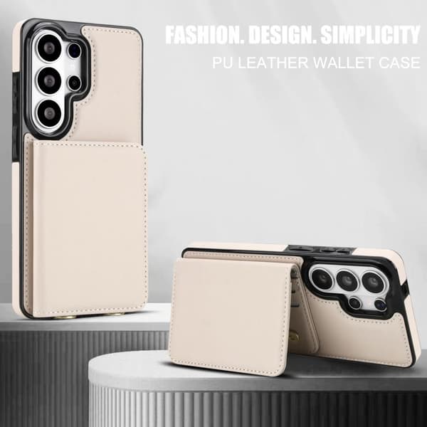 【03】Samsung Galaxy S26 Ultra 5G Case with Crossbody Dual Buckle, RFID Protected Leather Wallet Vit