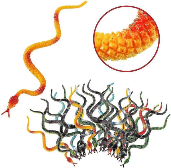 32 livlige plastik regnskovsslanger - 10 cm realistiske gummislangelegetøj til børnefester og dekorationer