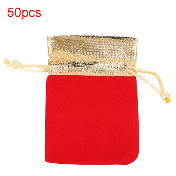 50 stk. 7 x 9 cm Fløjlspose Blød Snørelukning Smykker Bryllupsgave Opbevaringspose Rød