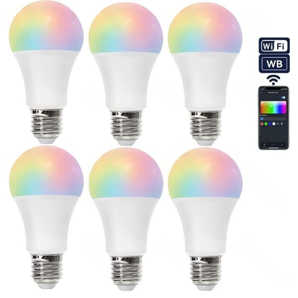 Kit med 6 Smarta Ambient-lampor A60 WiFi E27 RGB+CCT, Appkontroll för fester och hem