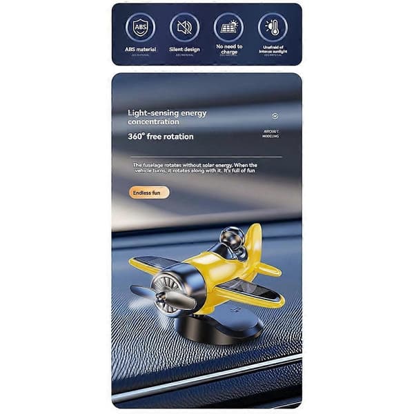 Soldriven roterande flygplansprydnad för bilens instrumentbräda 360° automatisk rotation dekor för bilinteriör vit White