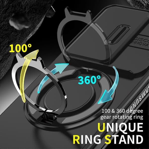 【03】Skydbart Camshield Ringholder Telefoncover Sort Black For Samsung Galaxy Z Fold7 5G