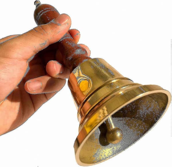 Antik messingklokke med fyldig lyd | Elegant 18 cm bordklokke til at påkalde opmærksomhed