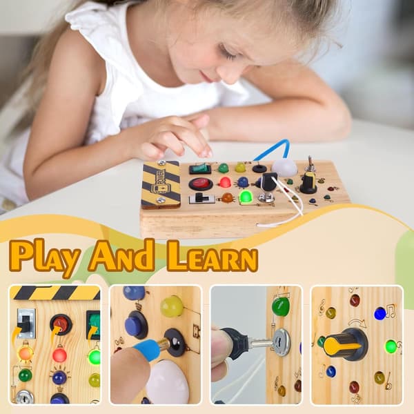 Montessori Busy Board 1-4 år Leksak Trä LED Motorik Sensorisk Aktivitetsbräda Barnpresent (A)