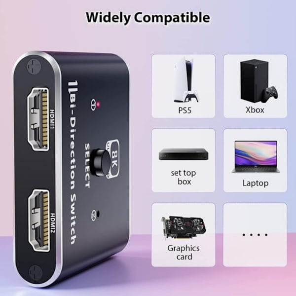 8K60Hz HDMI-switch 2 til 1 og splitter 1 til 2 4K120Hz 48Gbps