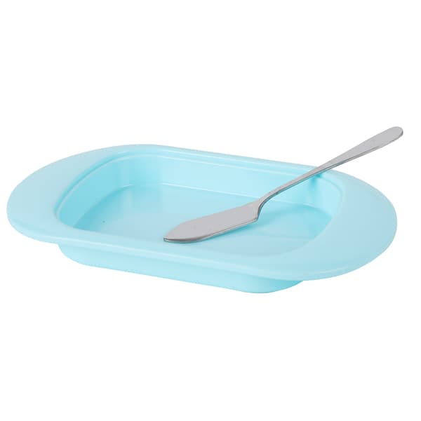 Rund Kant Plast Smörförvaringslåda Ost Dessert Bröd Serveringsbehållare med Transparent Lock KnivBlå
