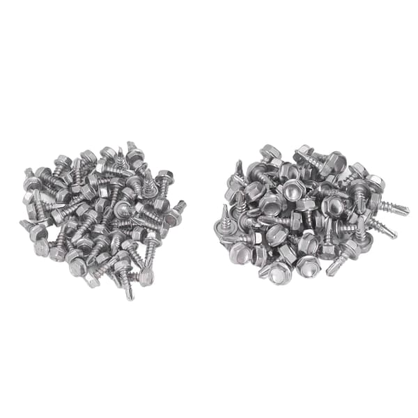 100 stk. selvborende skruer, sortiment, sekskantet hoved, 410 rustfrit stål, 4,2x13 mm, 4,8x13 mm