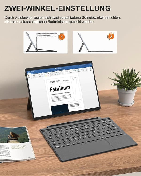 【03】Microsoft Surface Pro 7/7/6/5/4/3 Bluetooth-tastatur, QWERTZ-layout, Grå