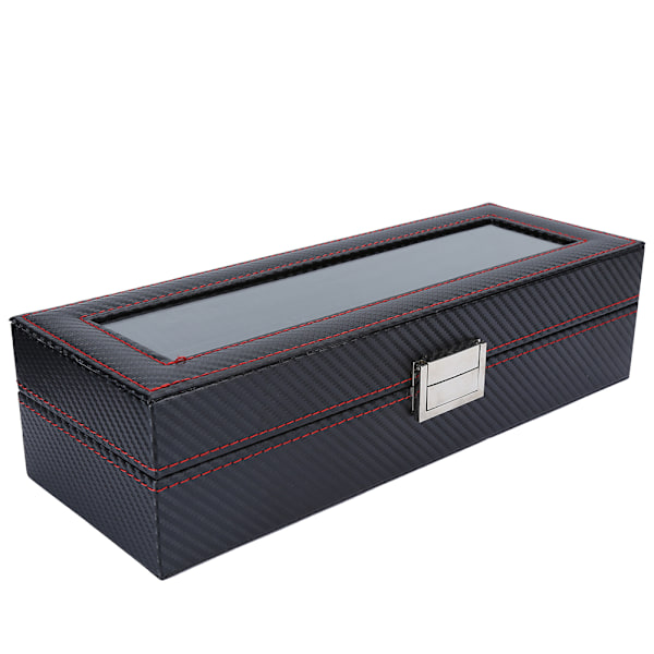 Urkasse med seks rum PU læder ur opbevaringsboks sort display smykker armbåndsur organizer