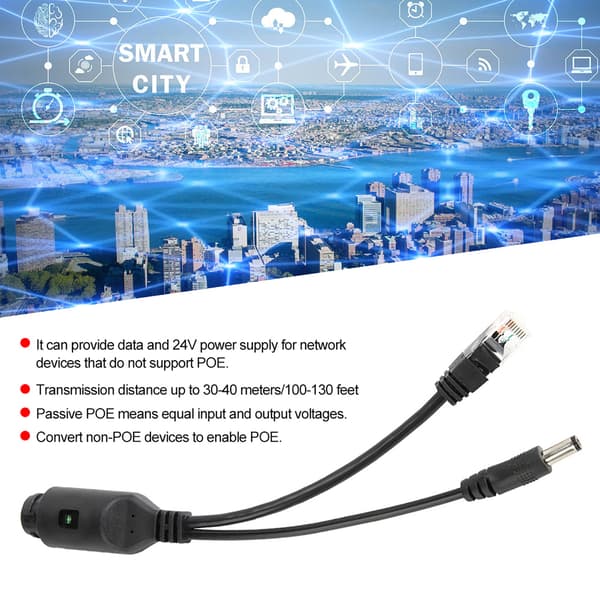 24V Vandtæt IP Kamera Power Over Ethernet Adapter POE Kabel Splitter Injector Sort