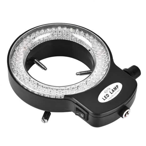 【03】Justerbar lysstyrke 144 LED-ringlys til mikroskopkamera (sort, amerikansk stik)