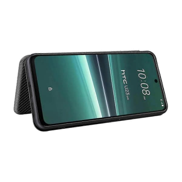 För HTC U23 Pro 5G Telefonställfodral Kolfibertextur Läderfodral med Kortplats -XN Black