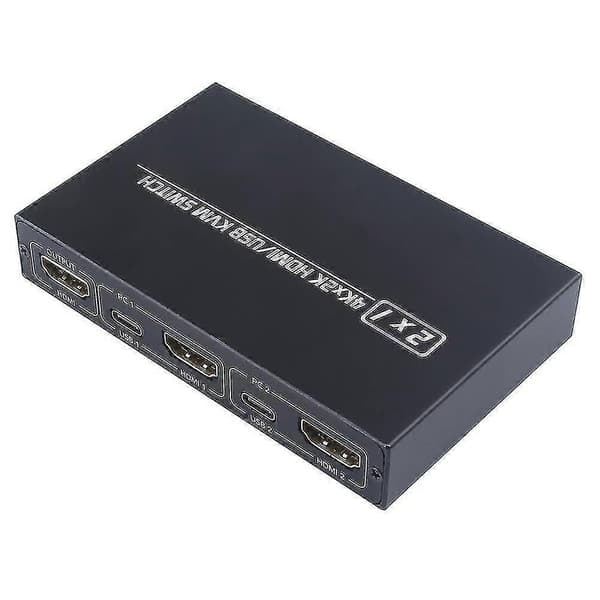 2-ports HDMI USB KVM 4K switch splitter til delt skærm, tastatur og mus, adaptiv EDID / HDCP printer plug and play