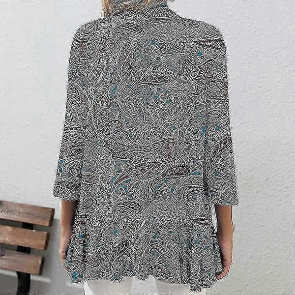 Dame åben front bluse, afslappet strandkimono, cardigan, draperede toppe Print 2 S