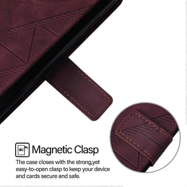 【03】Crossbody 3D Embossed Flip Leather Phone Case Burgundy Wine Re Wine Red For iPod Touch 7 / 6 / 5