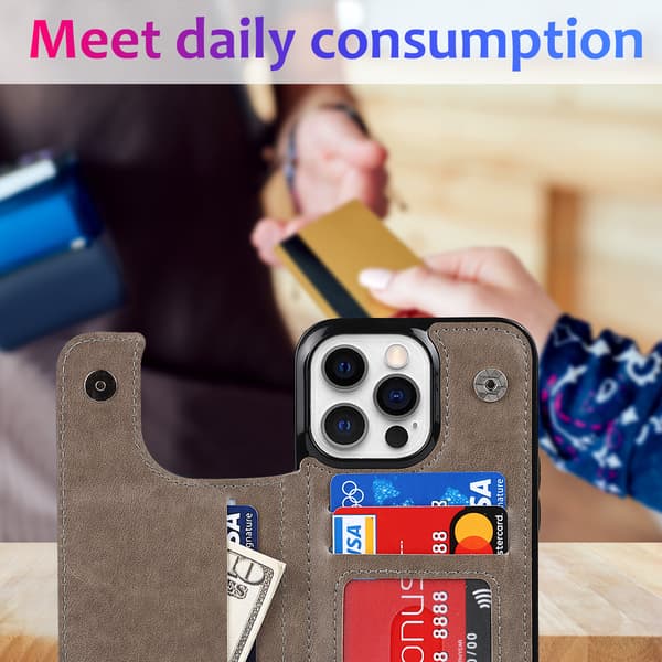 【03】for iPhone 17 Pro Max Case with Card Holder, Flower Magnetic Buttons Protective Wallet Case for Women for iPhone 17 Pro Max, Brown brw brwon iPhone 17 Pro Max