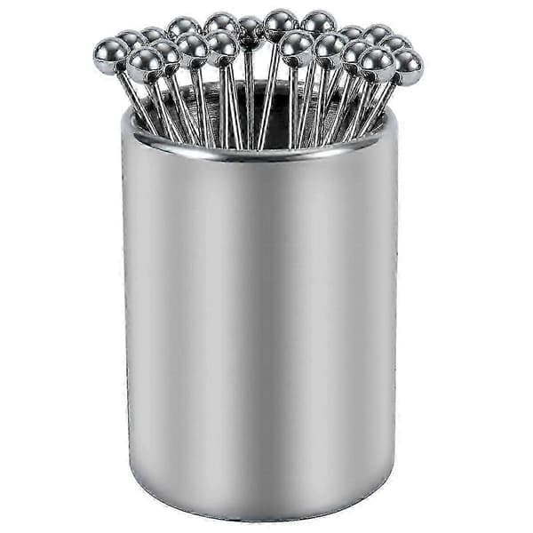 20 st. cocktailpinnar i rostfritt stål med hållare - återanvändbara silverspett Silver