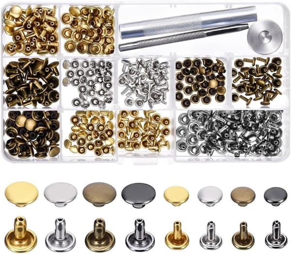 240-delars set med 6 mm/8 mm dubbelsidiga tryckknappar, inklusive tryckknappar och fästverktyg.