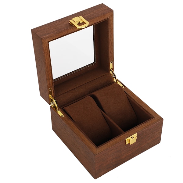 Klocklåda i trä 2 Fack Clamshell Klockförvaringsbox Organizer Svart Valnötsfärg