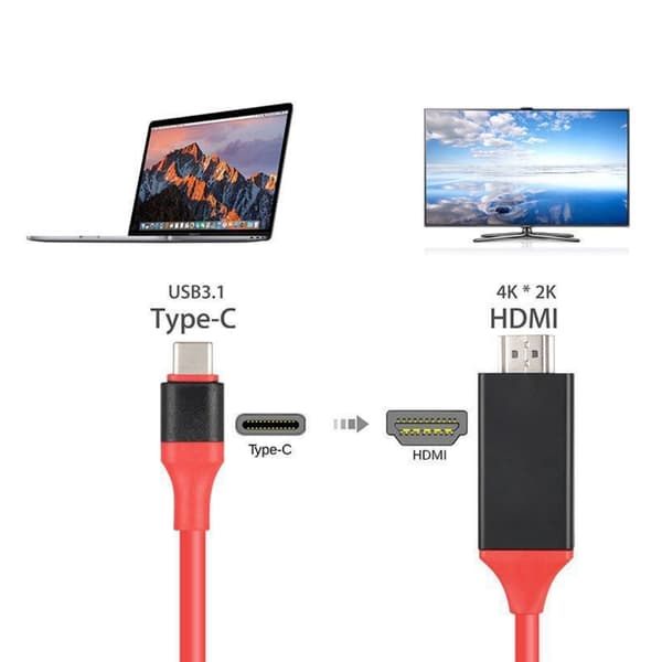 Typ-C till HDMI-kabel, HDTV-kabel, Typ-C till HDMI (röd)