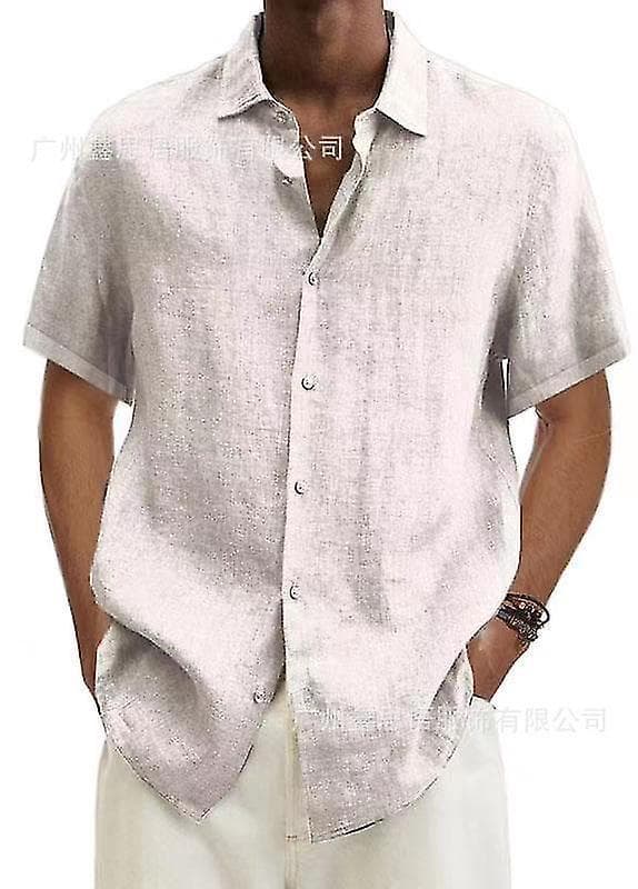 Sommar Herr Bomull Linne Blus - Kort Ärm, Nedvikt Krage, Lös Passform, Knäppning (S-5XL) 4XL vit
