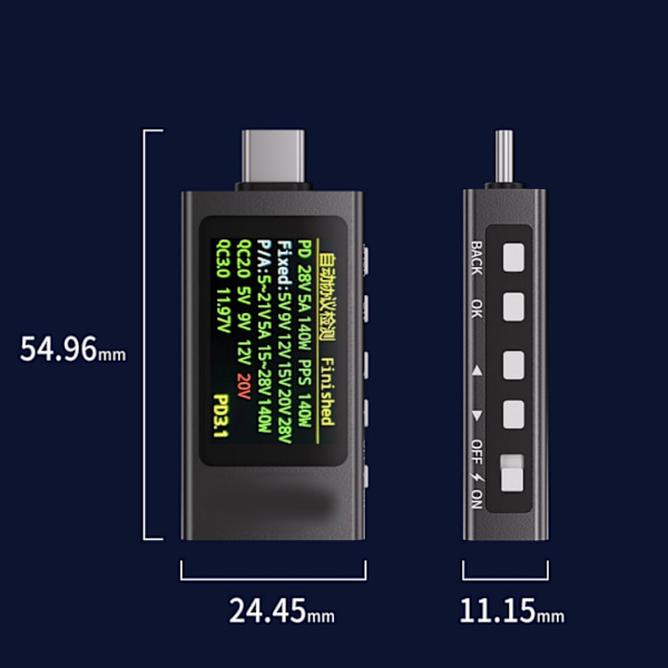 USB-spänningstestare, voltmeter, amperemeter, stöd för PD3.1 snabbladdningsprotokoll