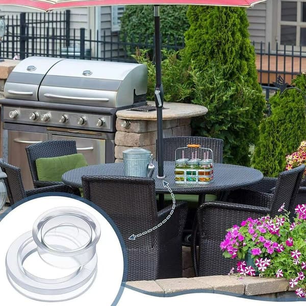 【03】2-pack umbrella rings and caps for patio tables, thicker hole ring plugs and cap set for standard size umbrellas (clear)