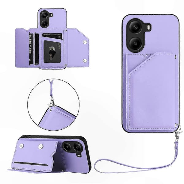5G-telefonskal med korthållare, stöd och handledsrem för Poco X7 Pro-kompatibla modeller LightPurple
