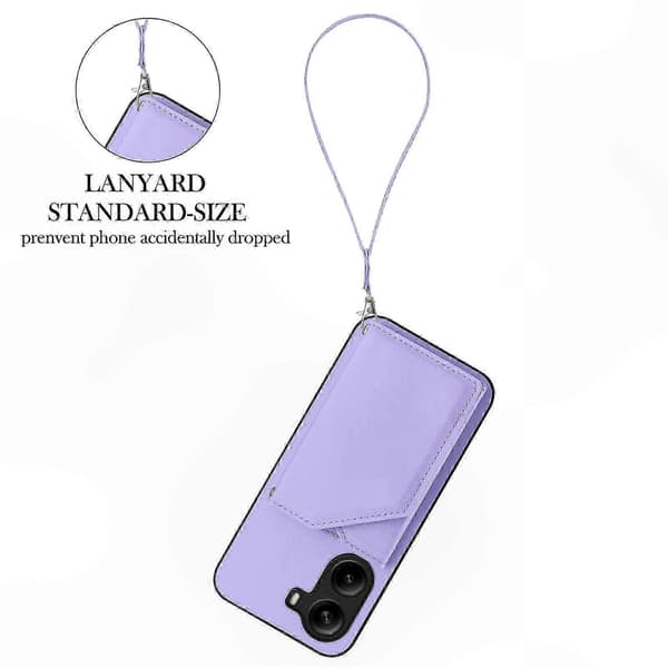 5G-telefoncover med kortholder, støtte og håndledsrem til Poco X7 Pro-kompatible modeller LightPurple