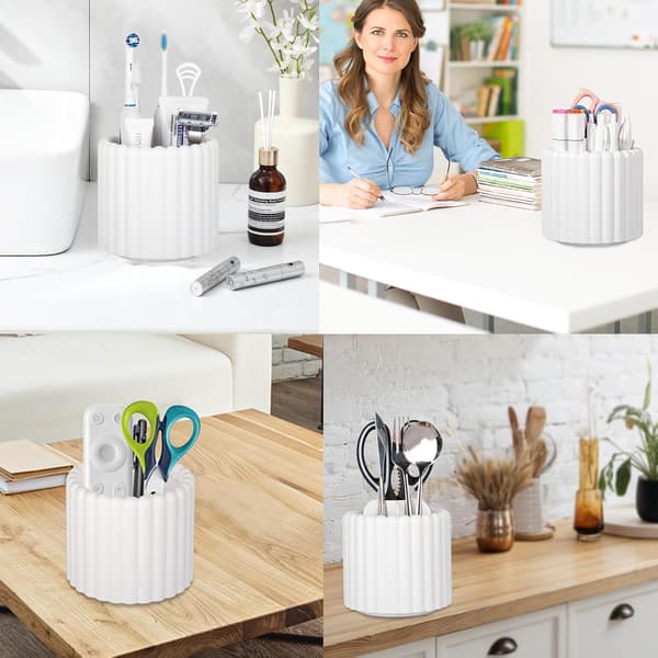 Anyoifax 360° Rotating Makeup Brush Holder - 7-Compartment Detachable Organizer for Vanity & Desk, White Cosmetic Storage Tower