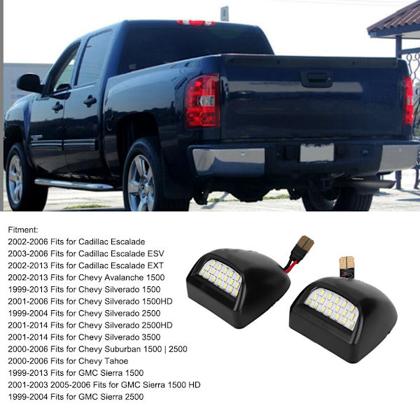 2 stk. nummerpladelygte signallys DC12V Passer til Cadillac Escalade 2002-2006DC12V