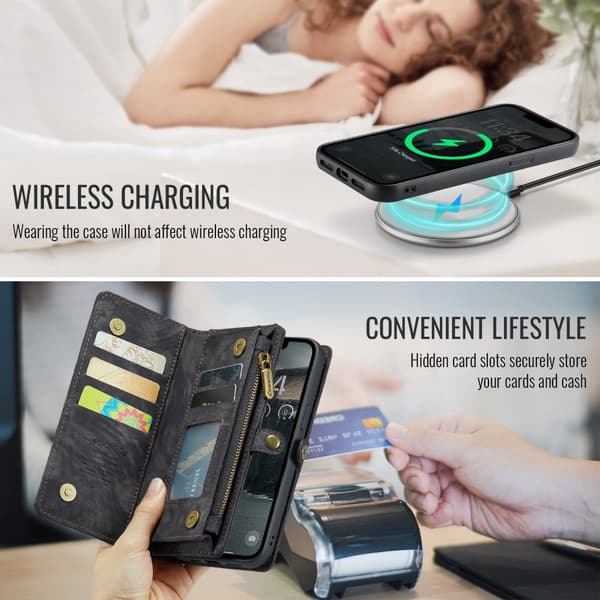 【03】CaseMe 008 BIg Wallet 2in1 Magnet Wallet Case for iPhone 17e - Black Dark brown Dark brown iPhone16Pro