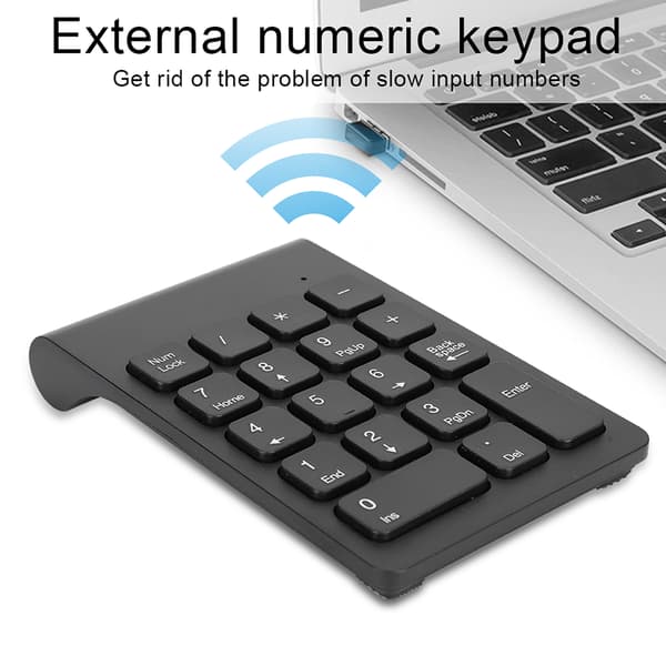 Mini Tastatur Trådløst Numerisk Tastatur 2.4G USB Ergonomisk Letvægts PC Computertilbehør Sort
