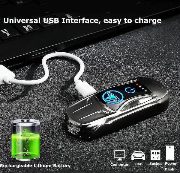 【03】USB Genopladelig Dobbeltbue Elektrisk Lighter med Fingeraftrykssensor - Sportsbilsform CJY Black