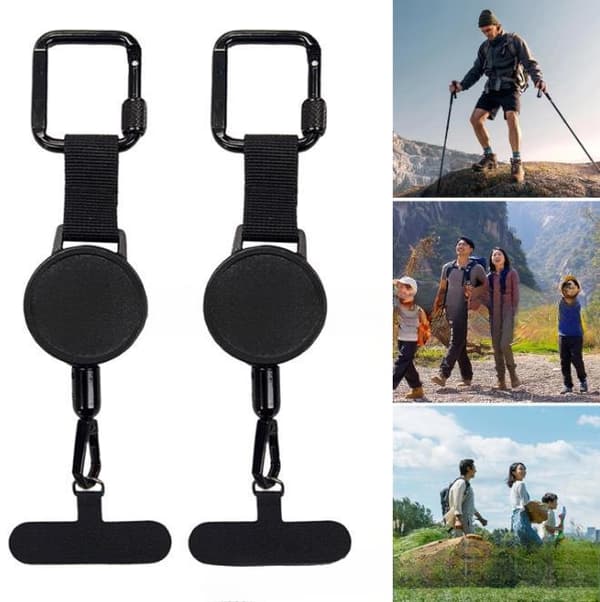 【03】2-pack infällbar stöldskyddad telefonhållare, telefonrem, säkerhetslina för smartphone, bältesklämma