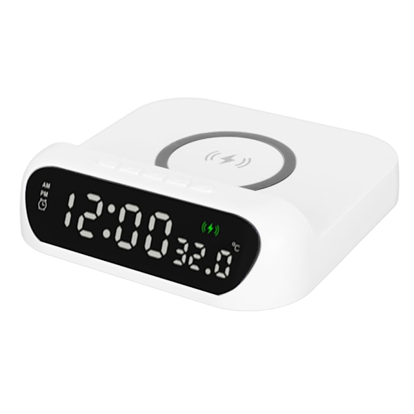 Trådlös Laddare Väckarklocka Multifunktionell Temperaturvisning LED 10W Gradvis Ökning av Alarmvolym Digital Väckarklocka Laddstation Vit
