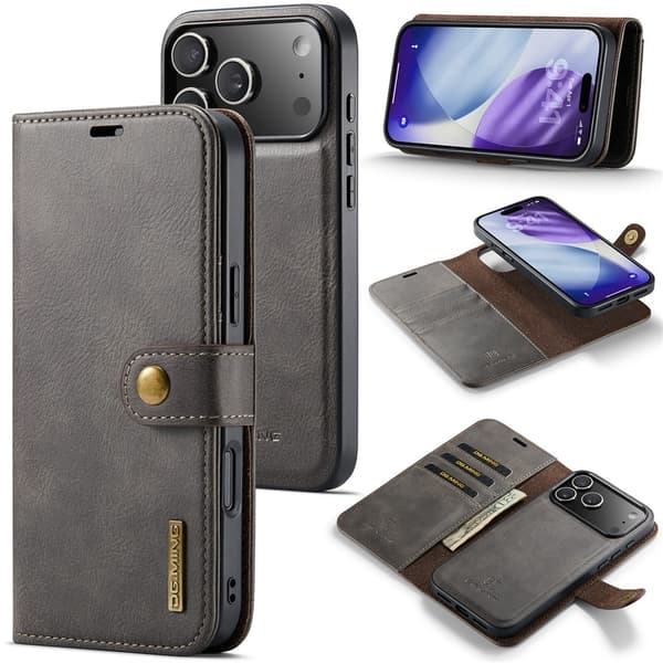 【03】DG MING iPhone 17 Pro Max 2-i-1 Magnet Pung Etui - Grå gr\\u00e5 gray