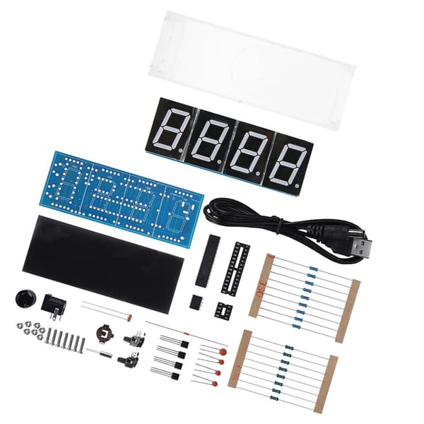 4-siffrig DIY Digital LED Klocka Kit Auto Visning Tid/Temperatur Elektronisk DIY Kit Klocka - Blå