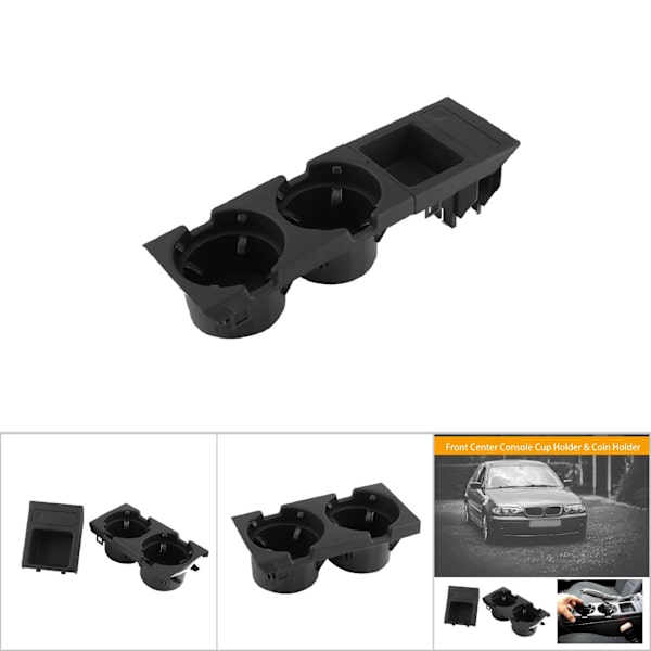 Auton sisätilan etukeskikonsolin mukiteline kolikkoteline BMW E46 1998-2004 musta