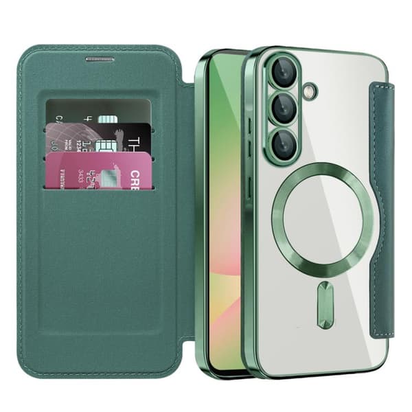 【03】Samsung Galaxy A56 5G Cover med MagSafe RFID Tyverisikring Læder Grön