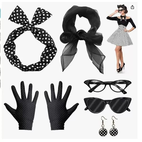 【03】Rockabilly-tilbehør Kompatibel med kvinder, 1950'er-stil [Hong Kong], Sort Sort Black Style1