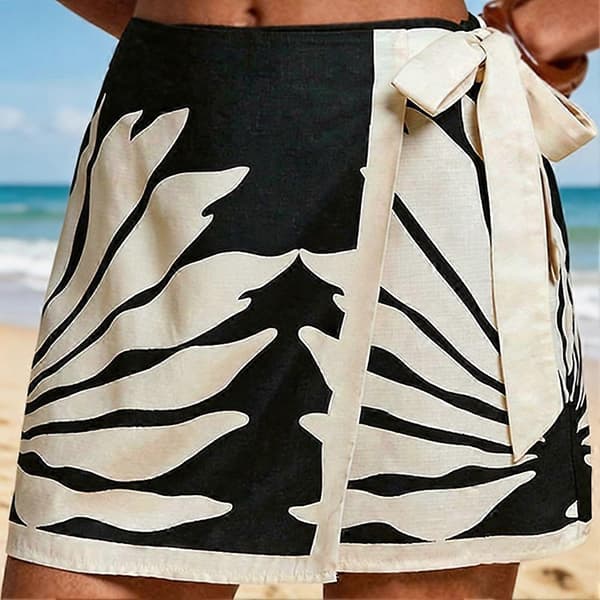 Kvinders Sommer Blomster Slå-om Kort Nederdel Med Bindebånd I Siden Høj Talje A-linje Strand Ferie Boho Mini Nederdel E S