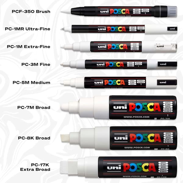 【03】Posca Markers 5M, Posca Penne til Kunstmaterialer, Farvelægningsmarkører - Stenkunst, Stofmarkører, Farvepen, Kunstmarkører