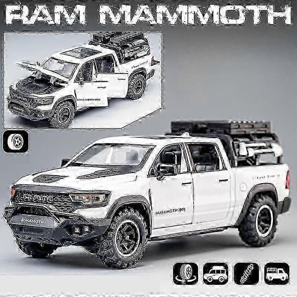 1:32 Dodge RAM Mammoth Pickup Truck Off Road Alloy Legetøjsbil Model Lyd & Lys Træk Tilbage Samling Gave Til Drenge Børn VIT