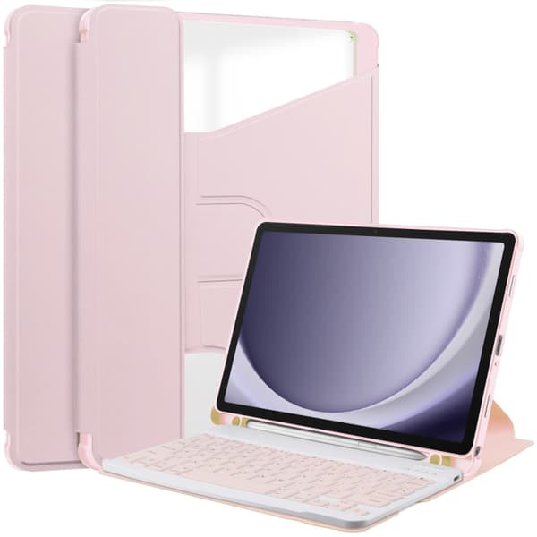 【03】Samsung Galaxy Tab A9+ / A11+ 360° pyörivä suojakotelo näppäimistöllä Rosa