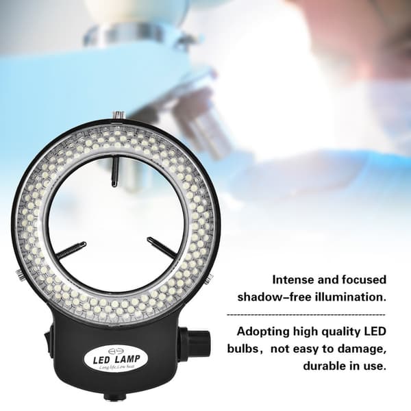 【03】Justerbar lysstyrke 144 LED-ringlys til mikroskopkamera (sort, amerikansk stik)