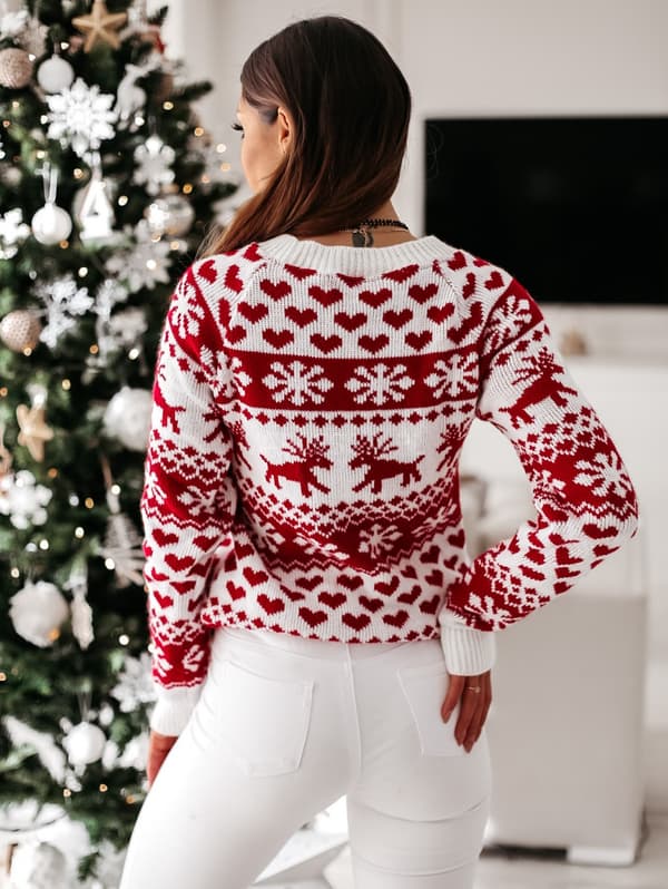 【03】Dame Efterår Vinter Jul Trøje Dame Strikket Trøje hvid lille rød rød red large