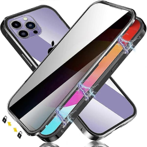 【03】Magnetic Privacy Case for iPhone 15 Pro Max with Lock, Magnetic Double-Sided Anti-Peep Tempered Glass, Black